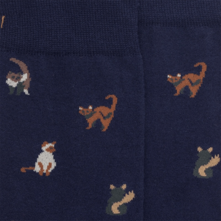 Chaussettes Doré Doré, chaussettes motif chats homme en coton marine