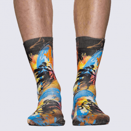 Wigglesteps, chaussettes motif vélo homme en coton bio multicolore