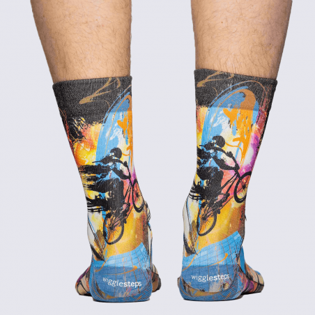 Wigglesteps, chaussettes motif vélo homme en coton bio multicolore