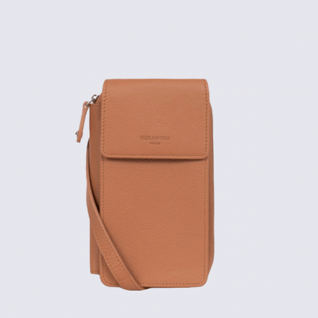 Pochette Hexagona, Pochette à bandoulière classique femme en cuir tan