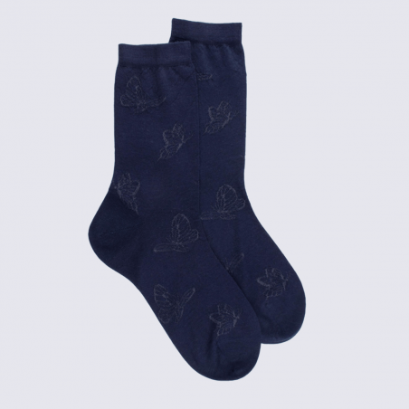 Chaussettes Doré Doré, chaussettes motif papillon femme en coton bleu marine