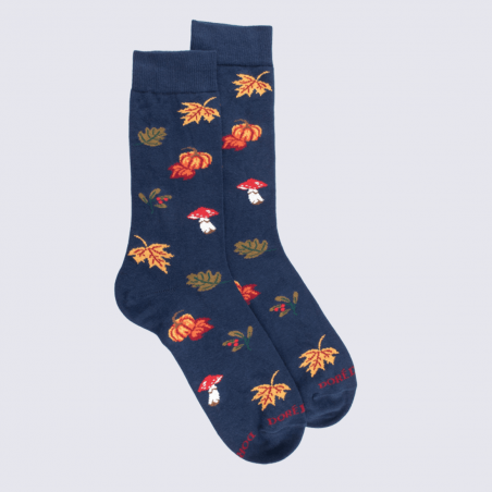 Chaussettes Doré Doré, chaussettes motif citrouille feuille homme en coton bleu marine