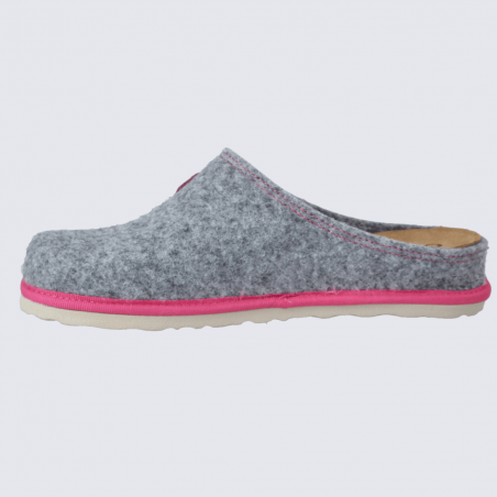 Mules ara, mules confort motif cœur femme en textile gris rose