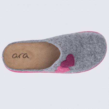 Mules ara, mules confort motif cœur femme en textile gris rose