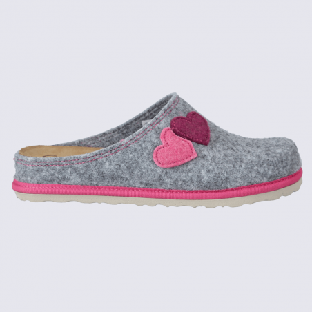 Mules ara, mules confort motif cœur femme en textile gris rose