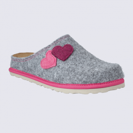 Mules ara, mules confort motif cœur femme en textile gris rose