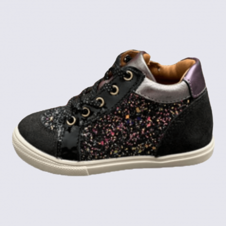 Baskets Bellamy, baskets à lacets fille motif grain en textile noir