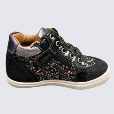 Baskets Bellamy, baskets à lacets fille motif grain en textile noir