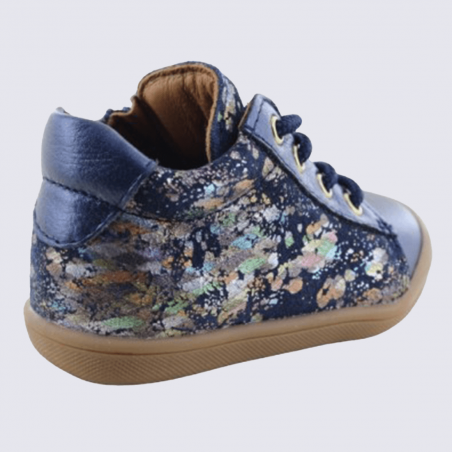 Baskets Bellamy, baskets à lacets fille motif tache en textile bleu marine