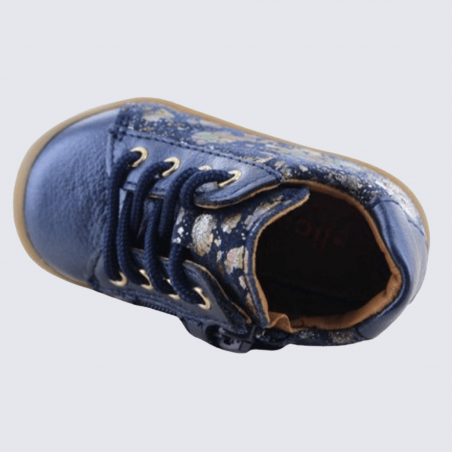 Baskets Bellamy, baskets à lacets fille motif tache en textile bleu marine