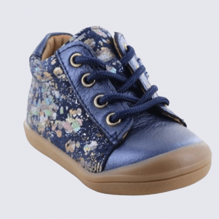 Baskets Bellamy, baskets à lacets fille motif tache en textile bleu marine