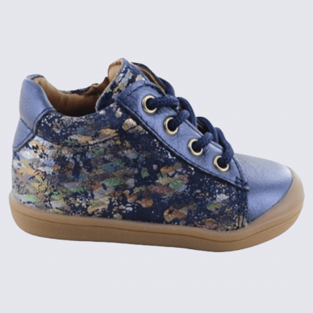 Baskets Bellamy, baskets à faux lacets fille motif tache en textile bleu marine