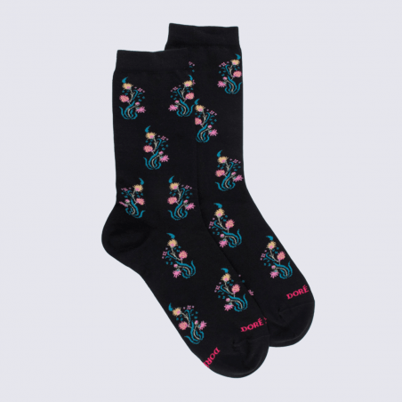 Chaussettes Doré Doré, chaussettes confort motif fleur femme en coton noir