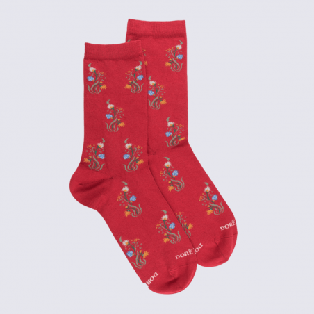 Chaussettes Doré Doré, chaussettes confort motif fleur femme en coton brique